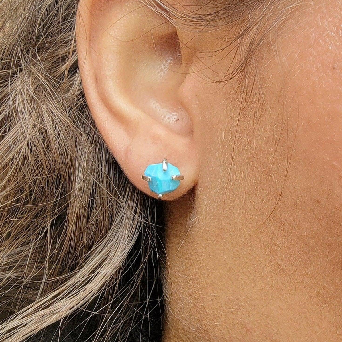 Genuine Raw Turquoise Stud Earrings - Uniquelan Jewelry