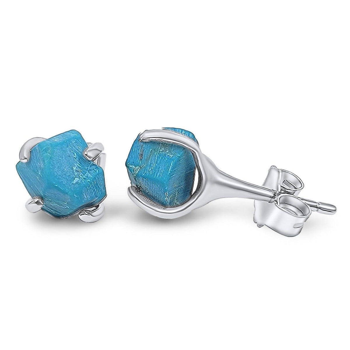 Genuine Raw Turquoise Stud Earrings - Uniquelan Jewelry