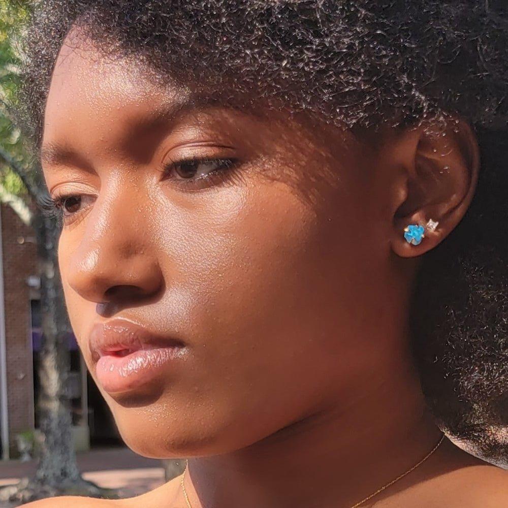 Genuine Raw Turquoise Stud Earrings - Uniquelan Jewelry