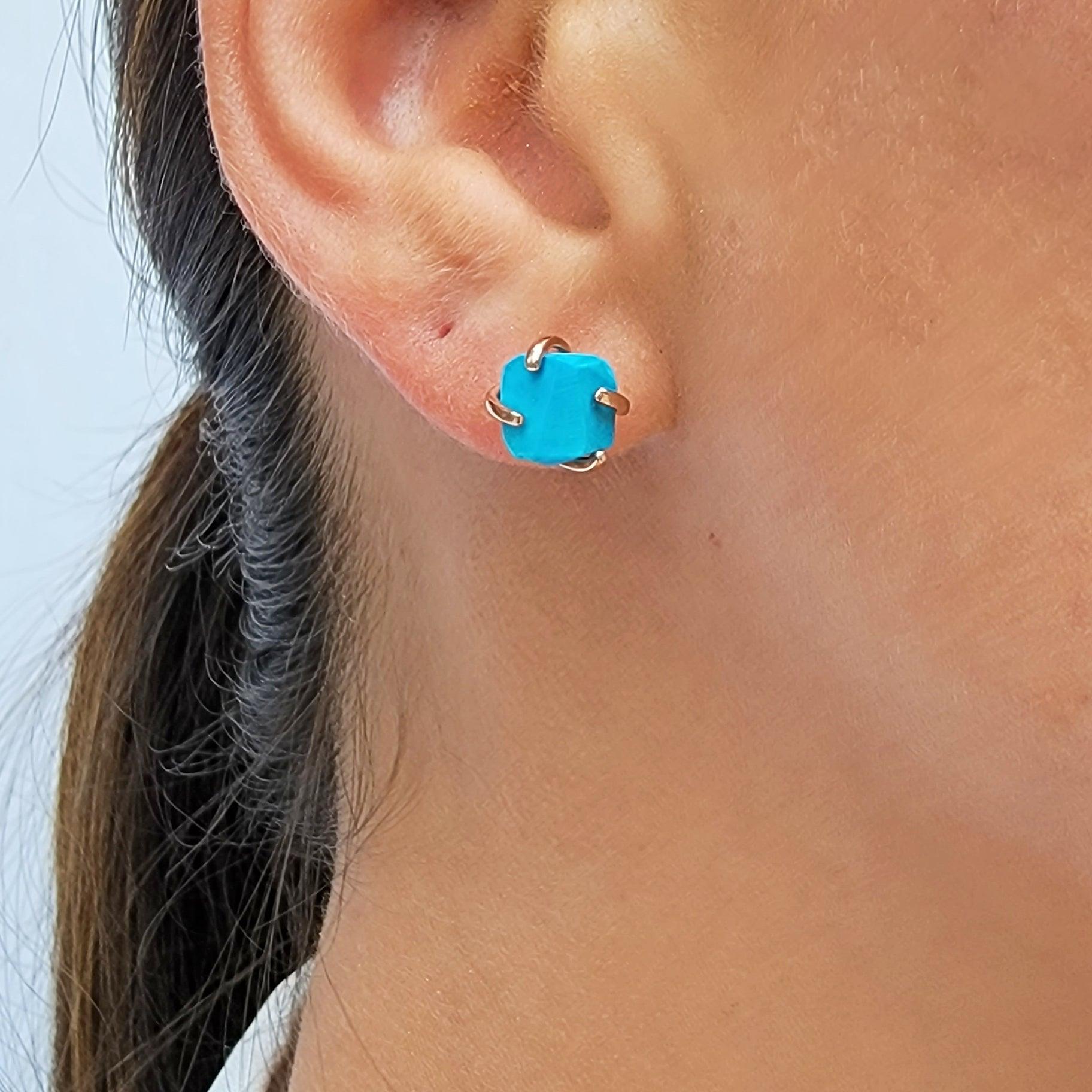 Genuine Raw Turquoise Stud Earrings Uniquelan Jewelry