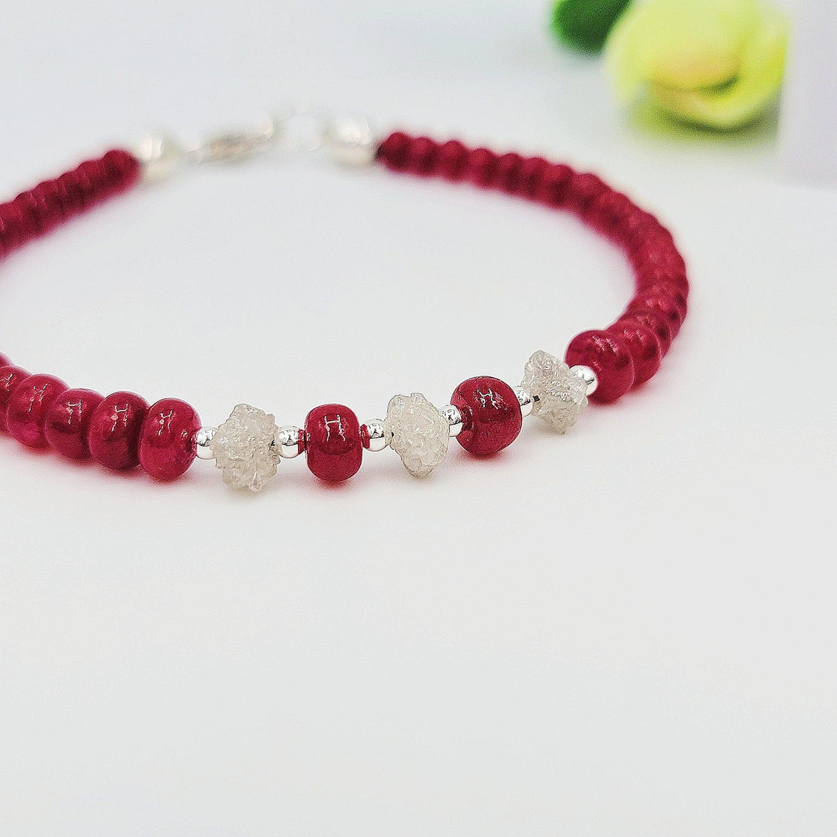 Genuine Ruby Raw Diamond Bracelet - Uniquelan Jewelry