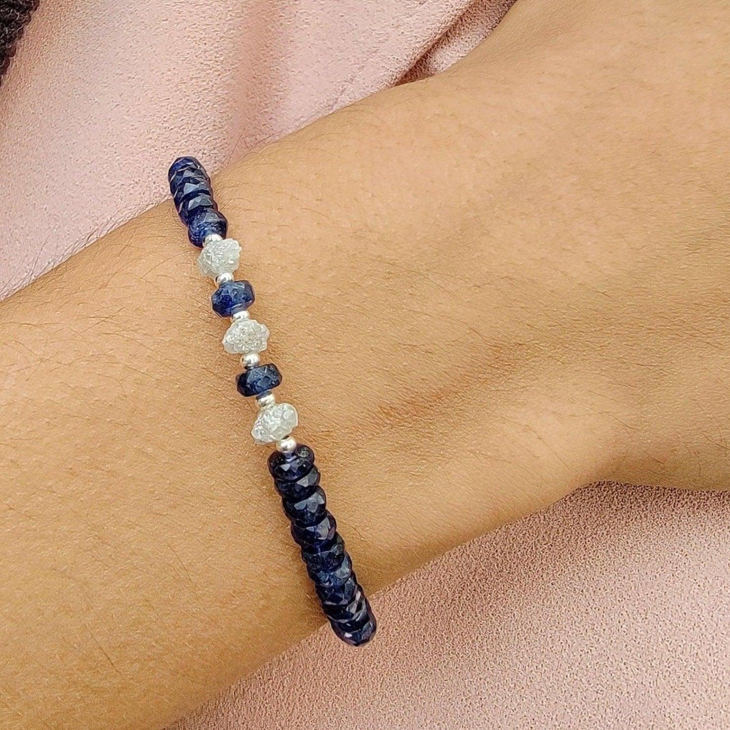 Genuine Sapphire Raw Diamond Bracelet - Uniquelan Jewelry