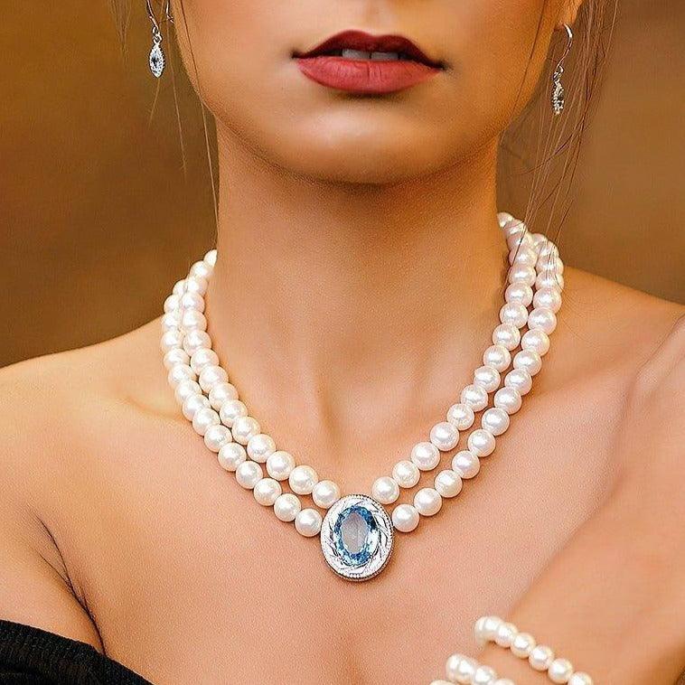 Genuine Topaz and Pearl Necklace - Uniquelan Jewelry