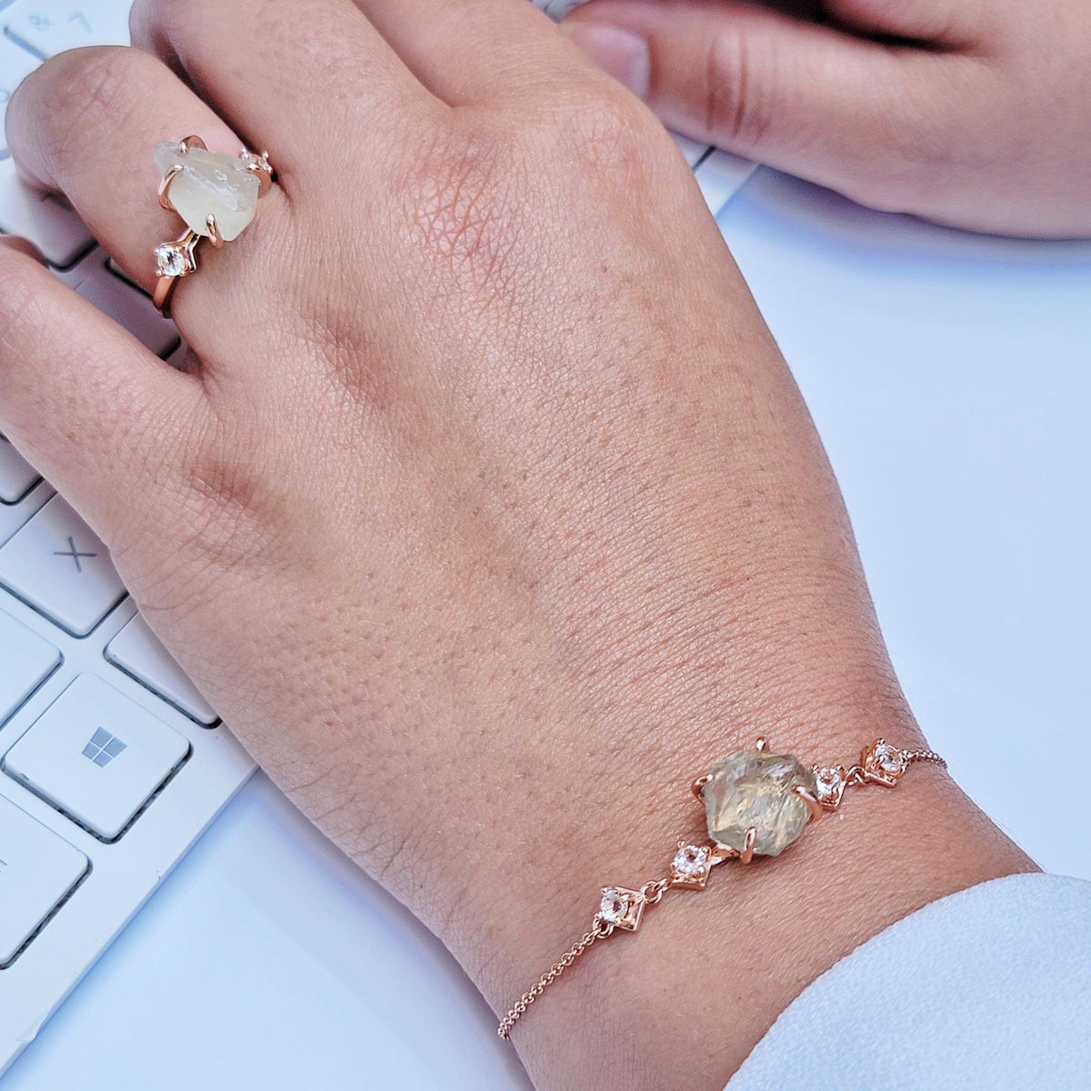 Green Amethyst Bracelet Ring Set - Uniquelan Jewelry