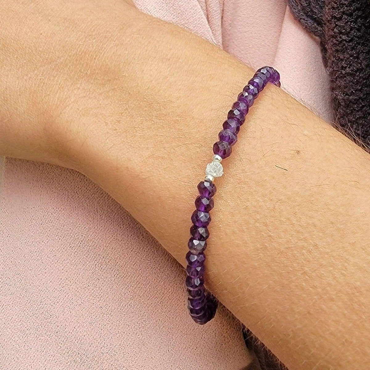 Natural Amethyst and Raw Diamond Bracelet - Uniquelan Jewelry