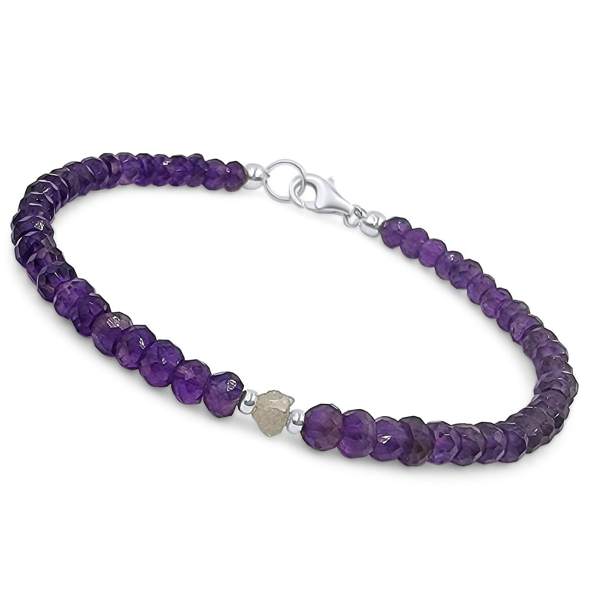Natural Amethyst and Raw Diamond Bracelet - Uniquelan Jewelry