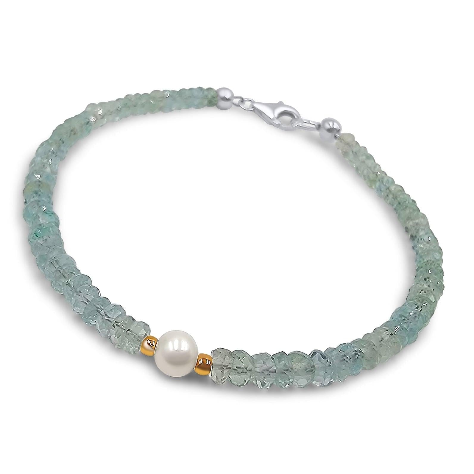 Real Aquamarine and Pearl Bracelet