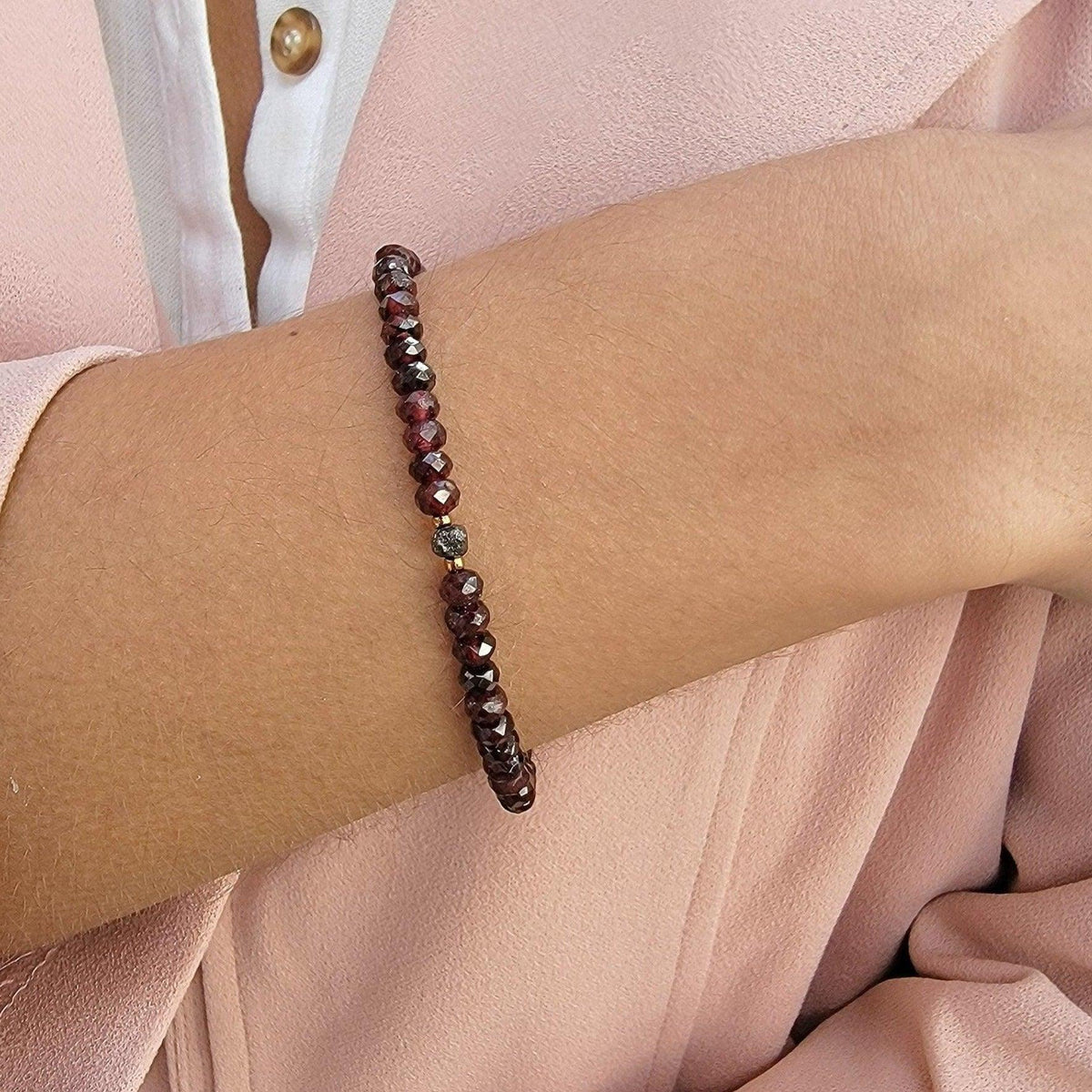 Natural Garnet and Raw Diamond Bracelet - Uniquelan Jewelry