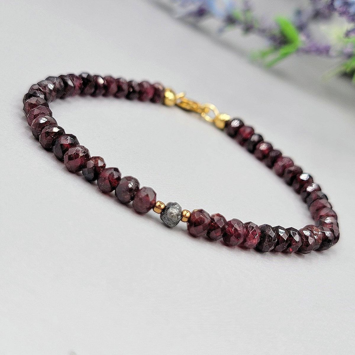 Natural Garnet and Raw Diamond Bracelet - Uniquelan Jewelry