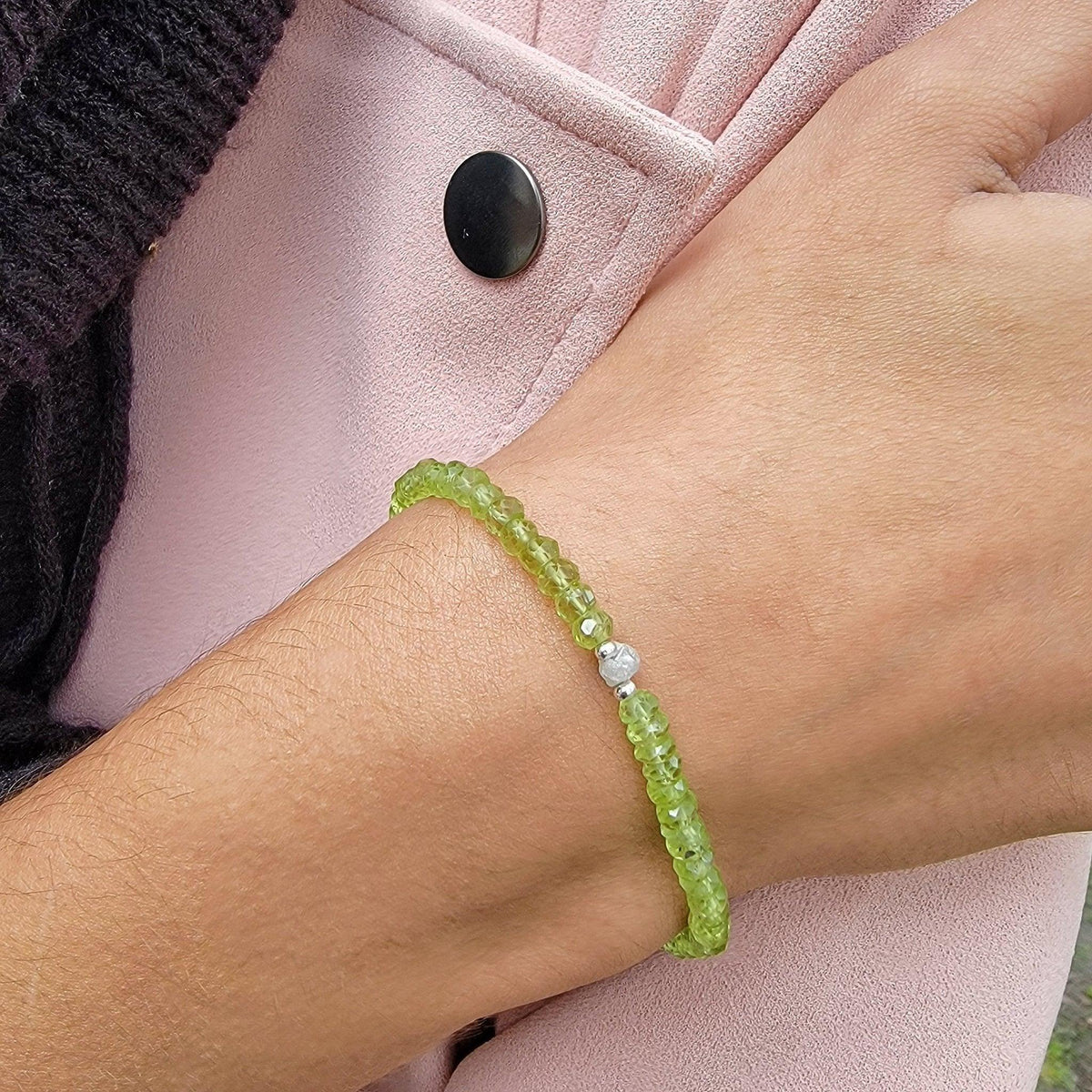 Natural Peridot and Raw Diamond Bracelet - Uniquelan Jewelry