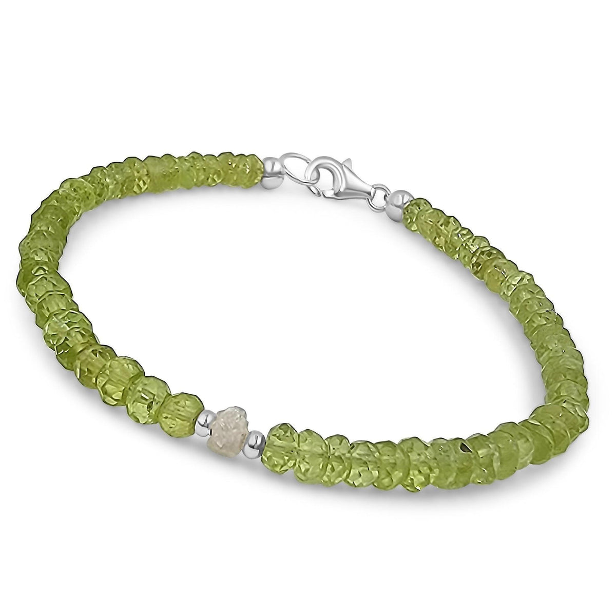 Natural Peridot and Raw Diamond Bracelet - Uniquelan Jewelry