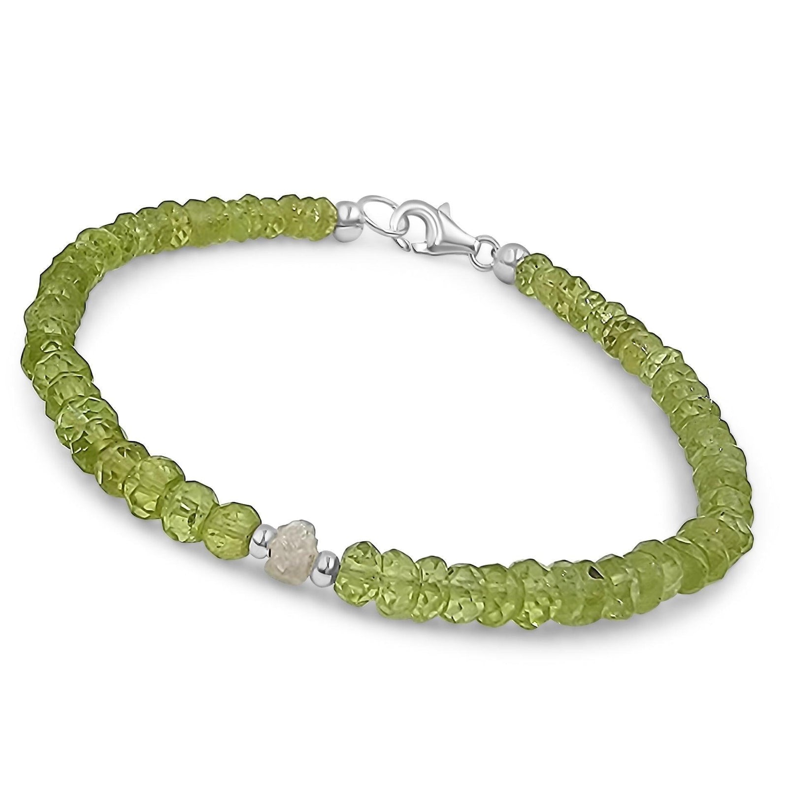 Natural Peridot and Raw Diamond Bracelet - Uniquelan Jewelry