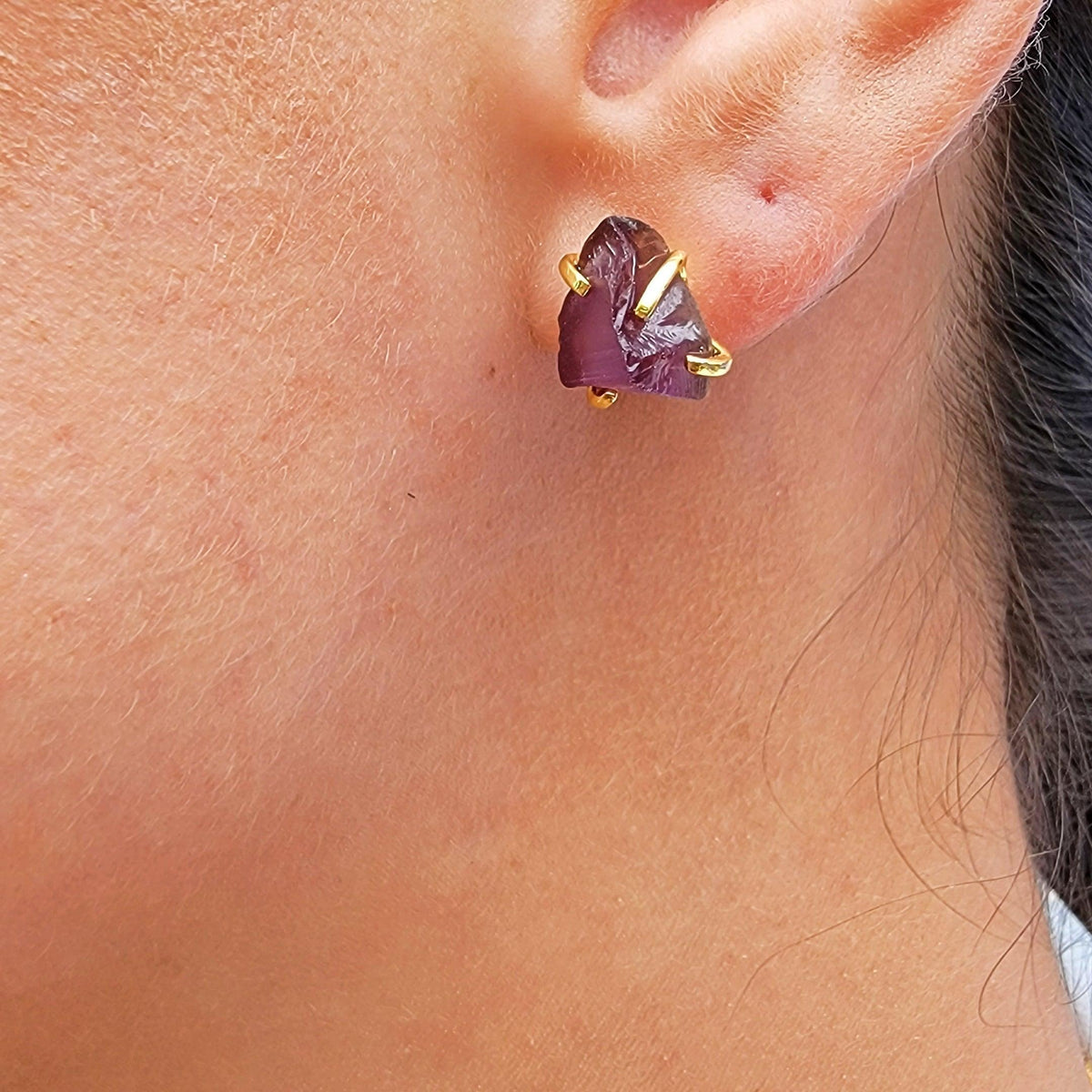 Natural Raw Alexandrite Stud Earrings - Uniquelan Jewelry