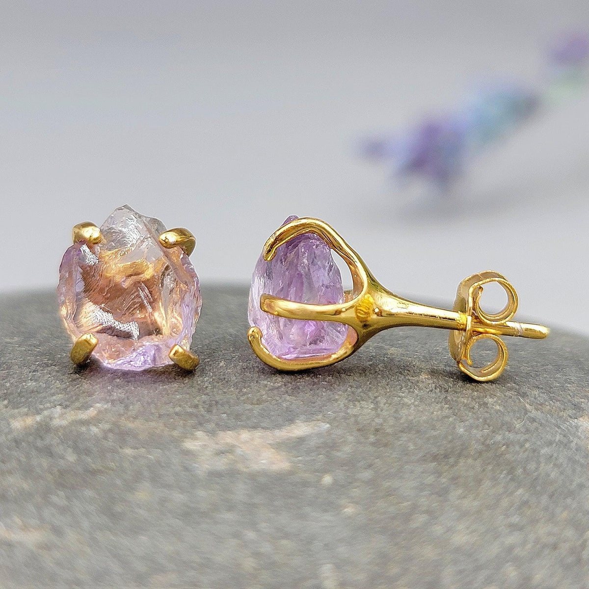 Natural Raw Ametrine Stud Earrings - Uniquelan Jewelry