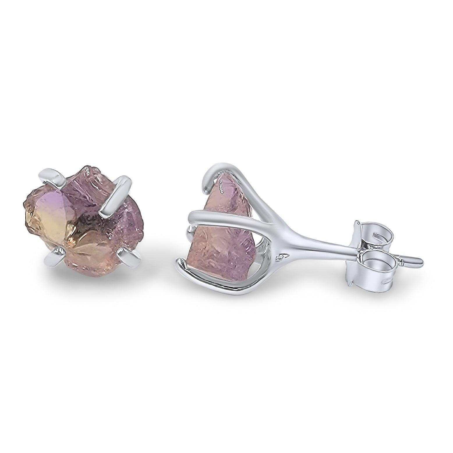 Natural Raw Ametrine Stud Earrings - Uniquelan Jewelry