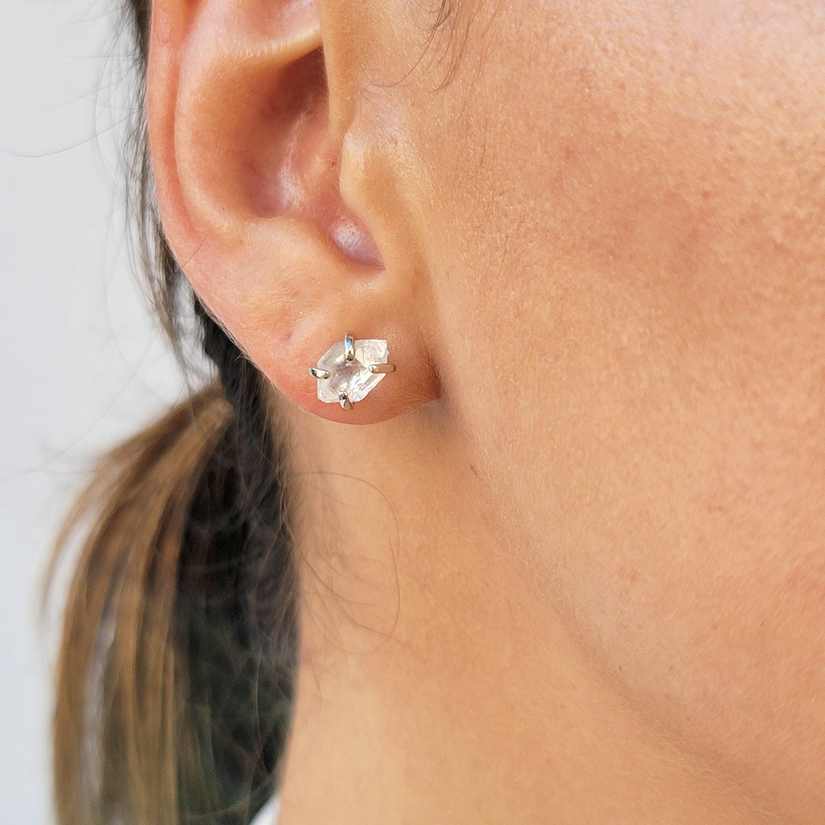 Natural Raw Herkimer Diamond Stud Earrings - Uniquelan Jewelry