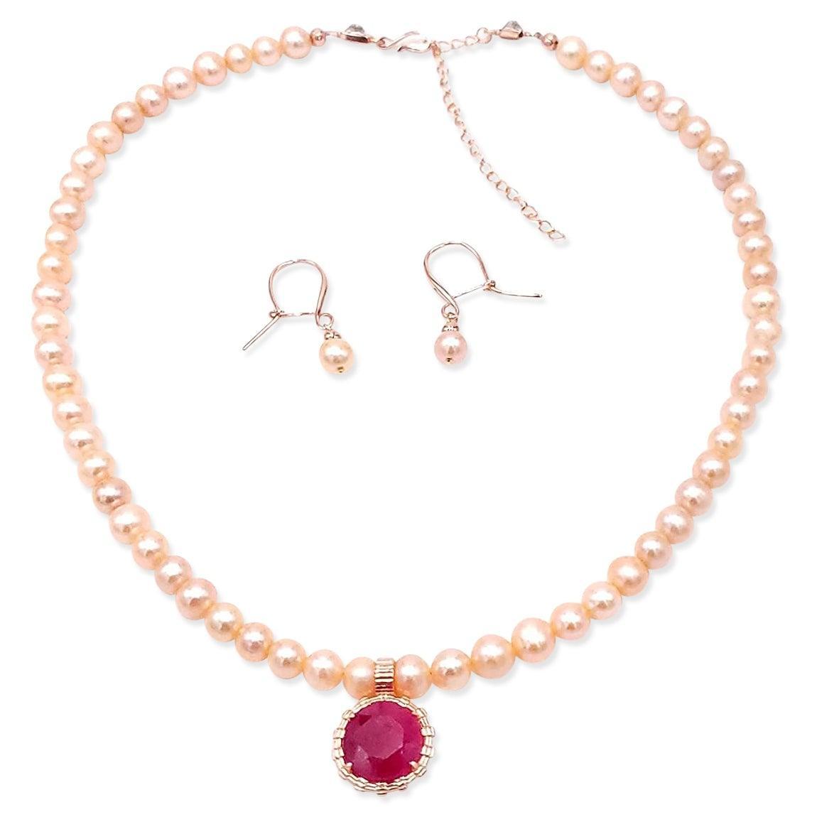 Natural Ruby and Pearl Jewelry Set