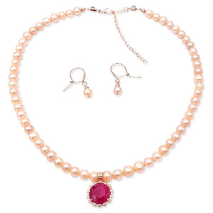 Natural Ruby and Pearl Jewelry Set - Uniquelan Jewelry