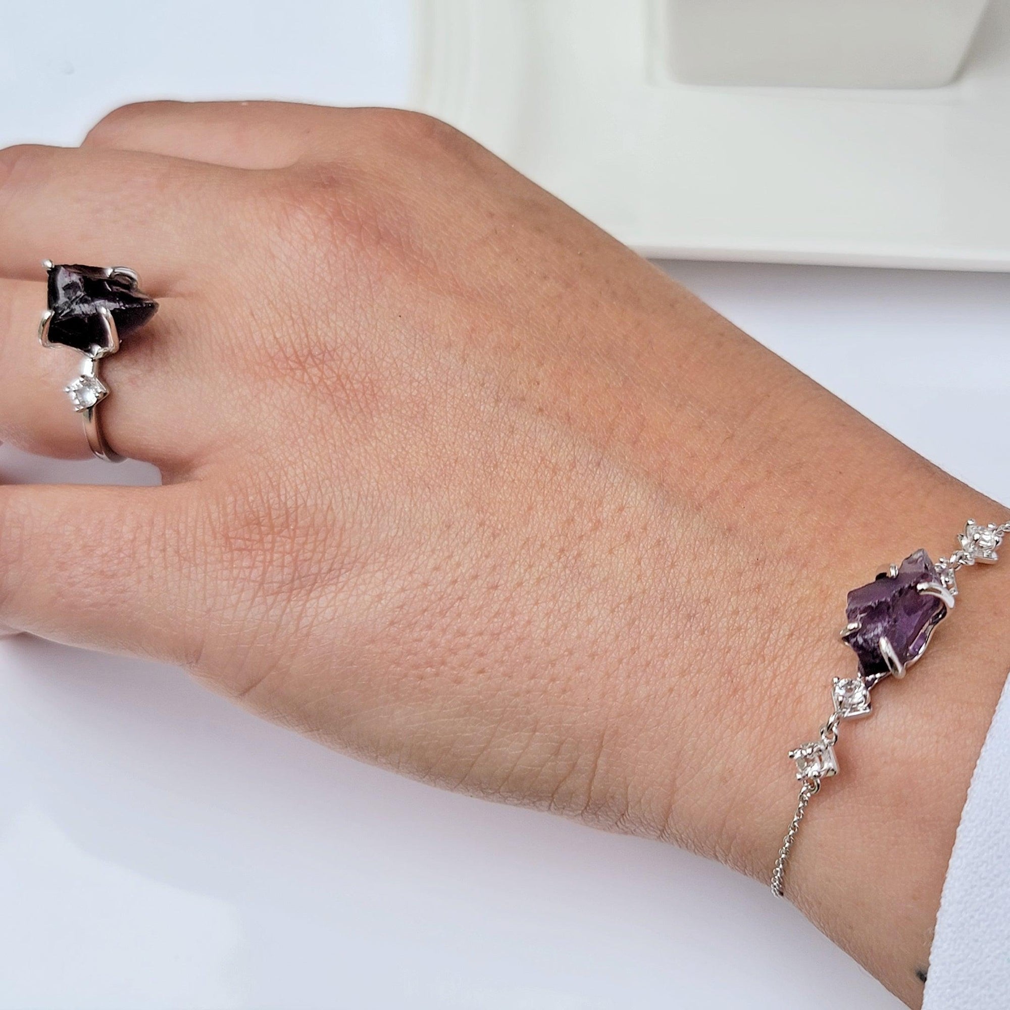 Raw Alexandrite Bracelet and Ring Set - Uniquelan Jewelry