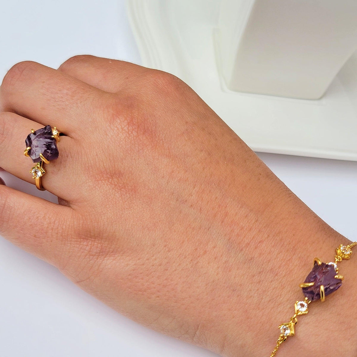 Raw Alexandrite Bracelet and Ring Set - Uniquelan Jewelry