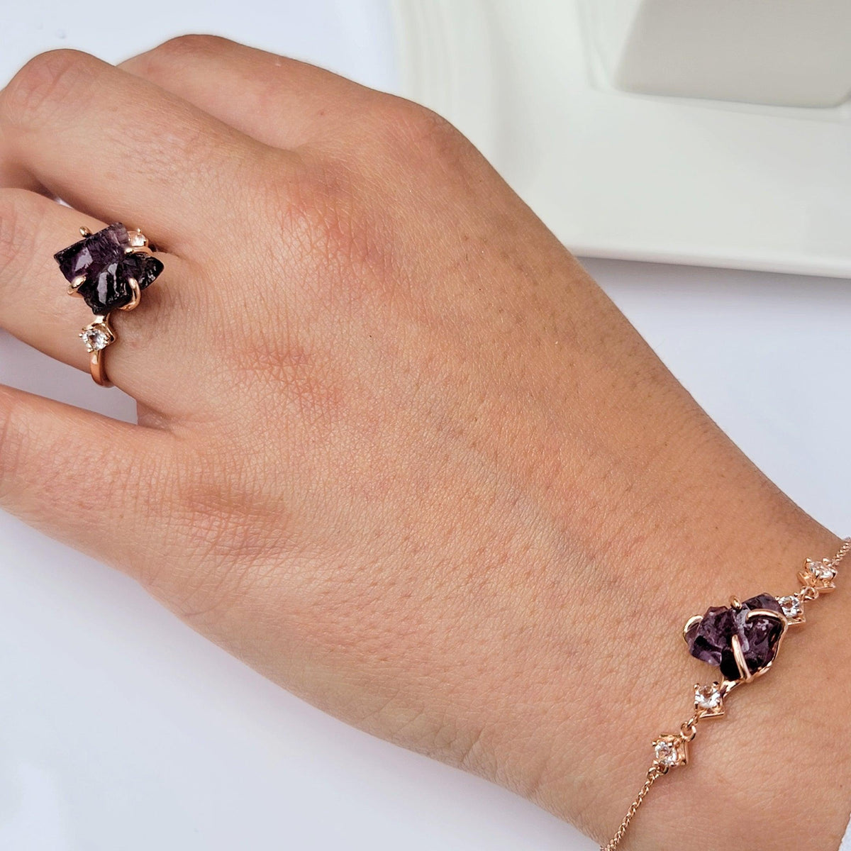 Raw Alexandrite Bracelet and Ring Set - Uniquelan Jewelry