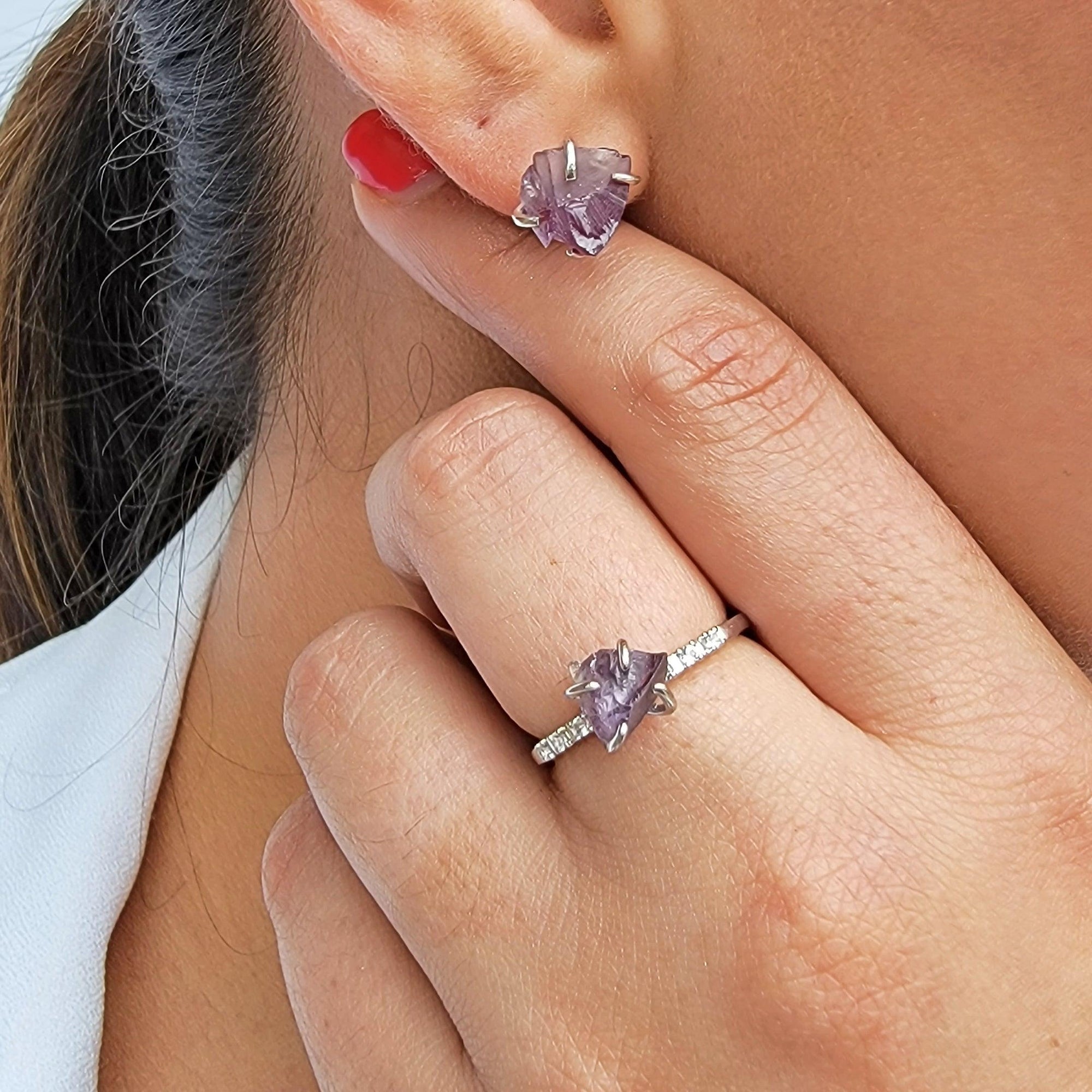 Raw Alexandrite Ring and Stud Earring Set - Uniquelan Jewelry