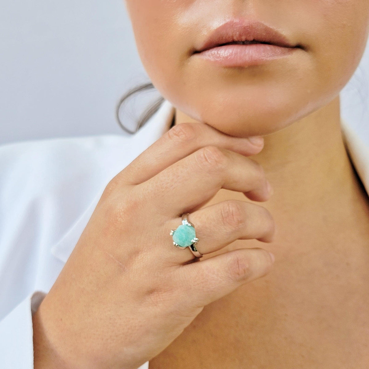 Raw Amazonite Adjustable Ring - Uniquelan Jewelry
