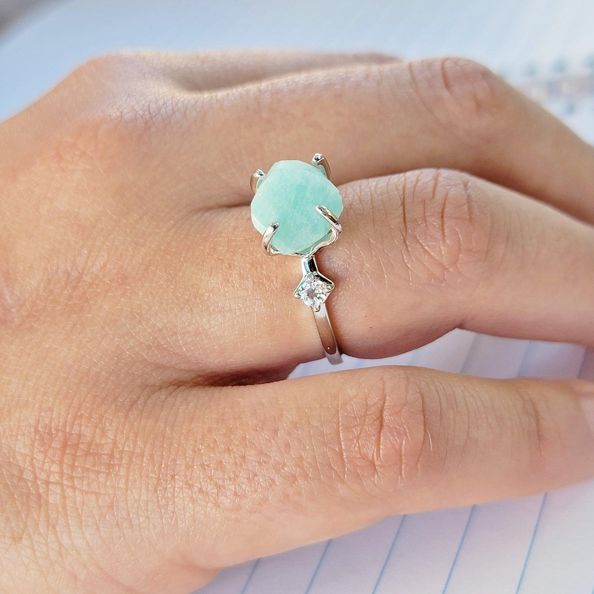 Raw Amazonite Bracelet Ring Set - Uniquelan Jewelry