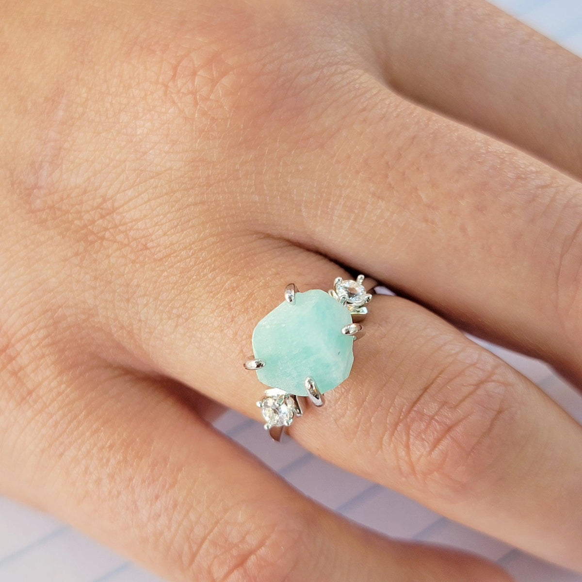 Raw Amazonite Bracelet Ring Set - Uniquelan Jewelry