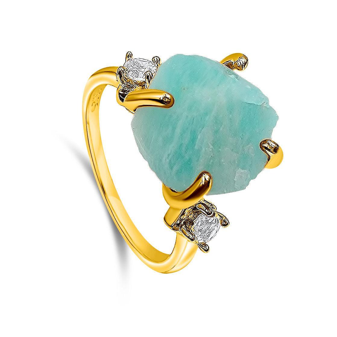 Raw Amazonite Bracelet Ring Set - Uniquelan Jewelry