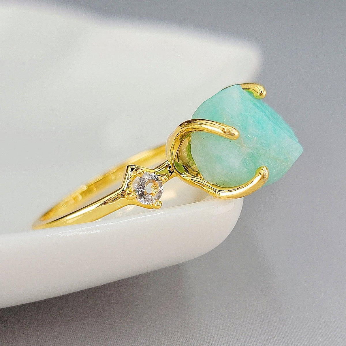 Raw Amazonite Bracelet Ring Set - Uniquelan Jewelry