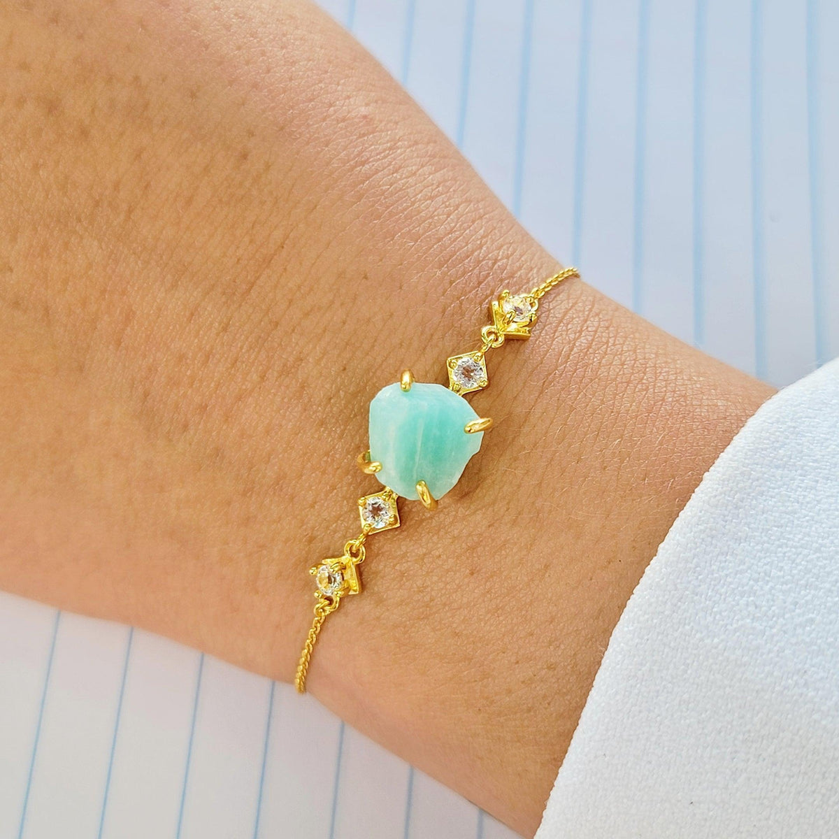 Raw Amazonite Bracelet Ring Set - Uniquelan Jewelry