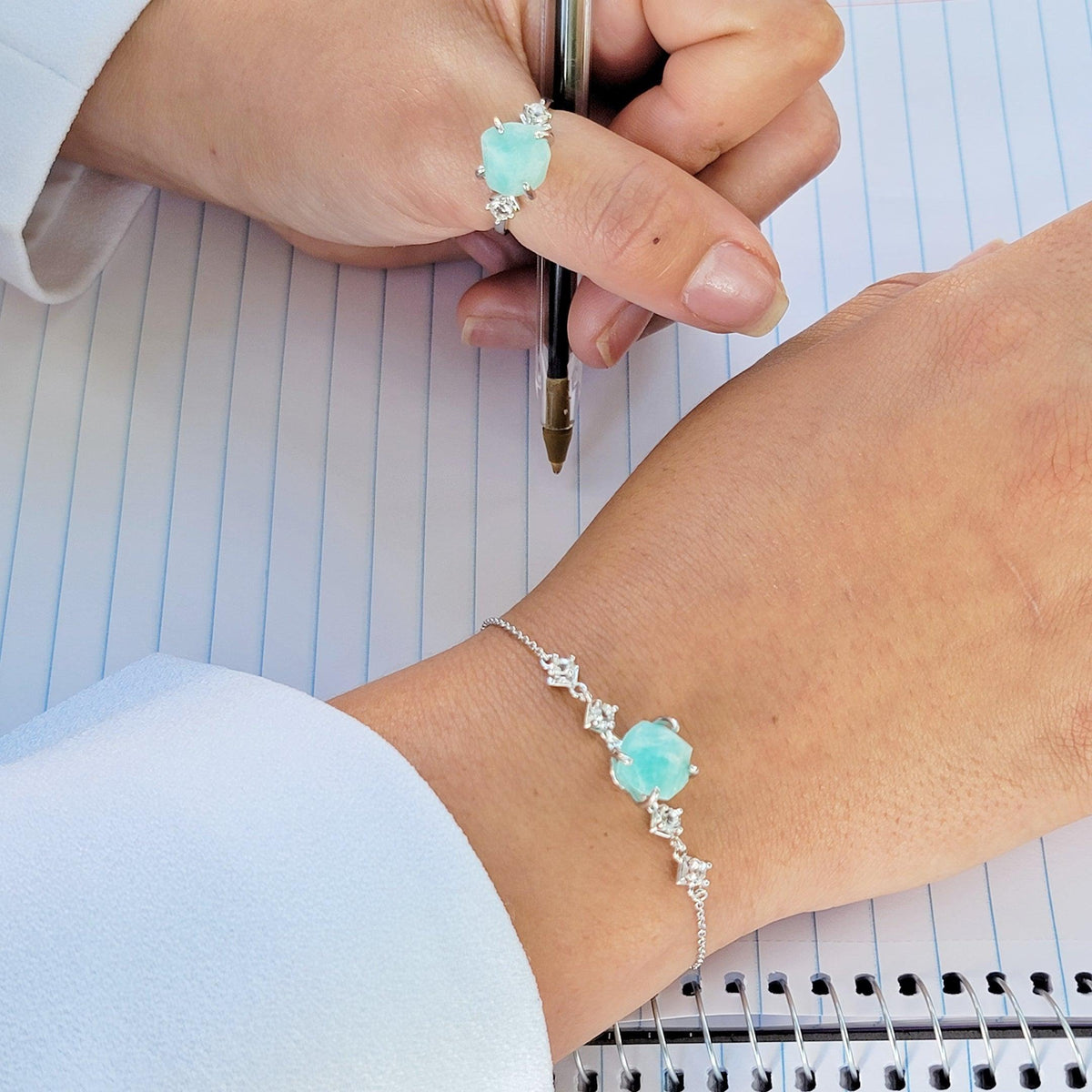 Raw Amazonite Bracelet Ring Set - Uniquelan Jewelry