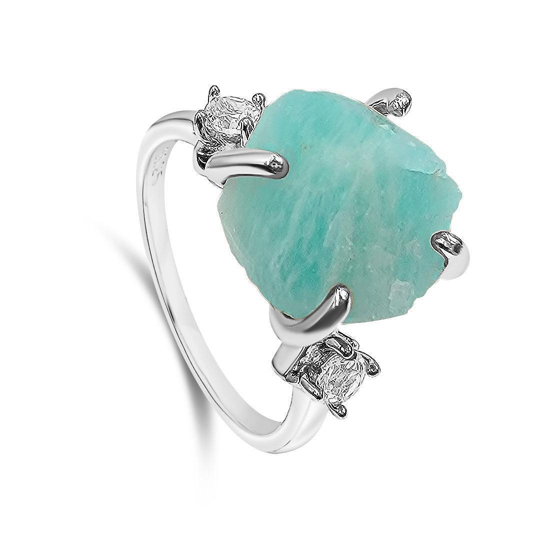 Raw Amazonite Bracelet Ring Set - Uniquelan Jewelry