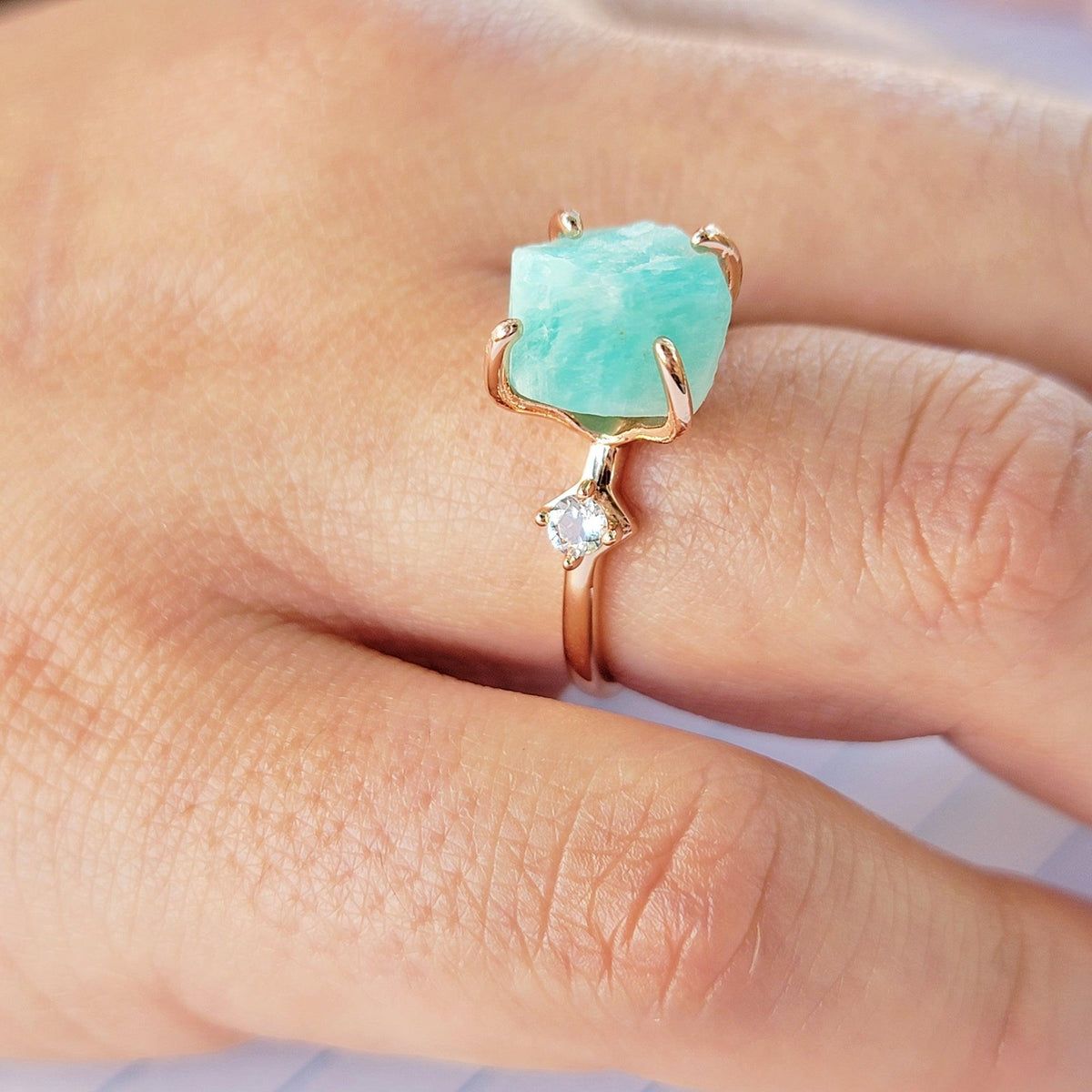 Raw Amazonite Bracelet Ring Set - Uniquelan Jewelry
