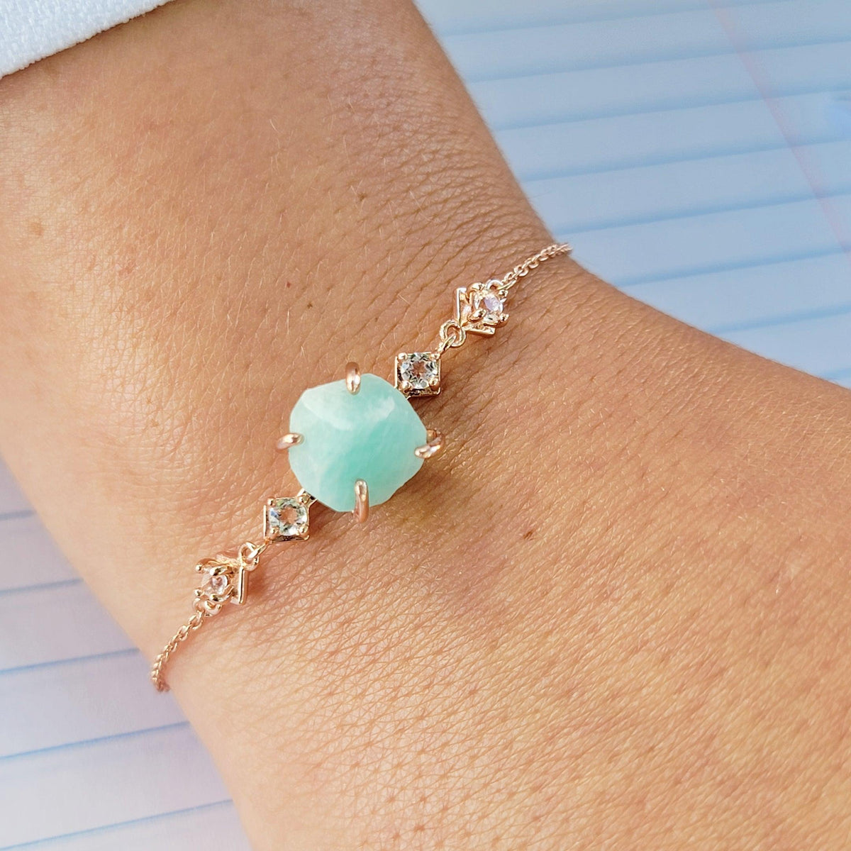 Raw Amazonite Bracelet Ring Set - Uniquelan Jewelry