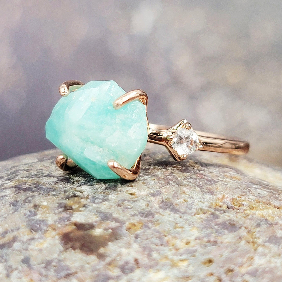 Raw Amazonite Bracelet Ring Set - Uniquelan Jewelry