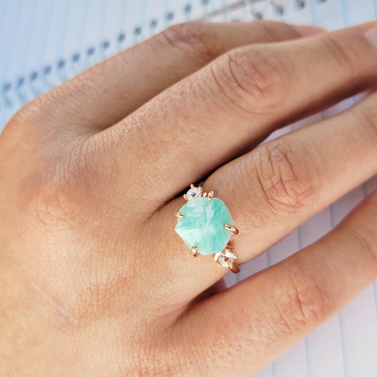 Raw Amazonite Bracelet Ring Set - Uniquelan Jewelry