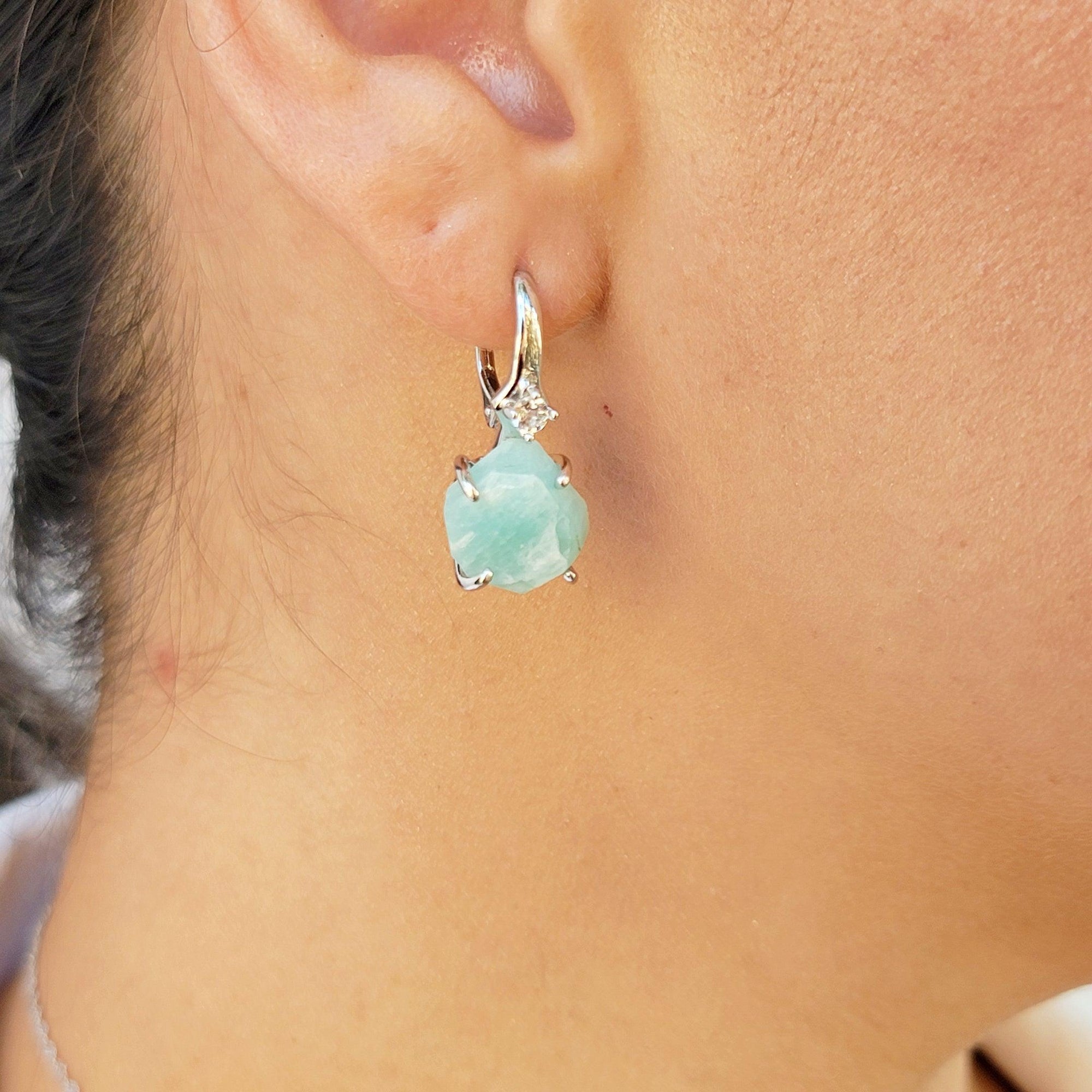 Raw Amazonite Drop Earrings - Uniquelan Jewelry