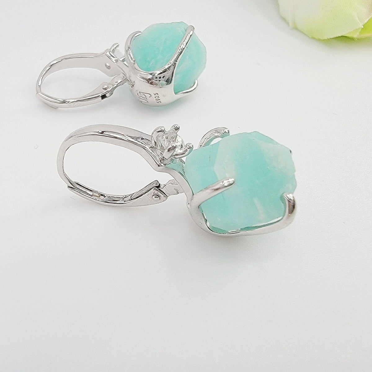 Raw Amazonite Drop Earrings - Uniquelan Jewelry