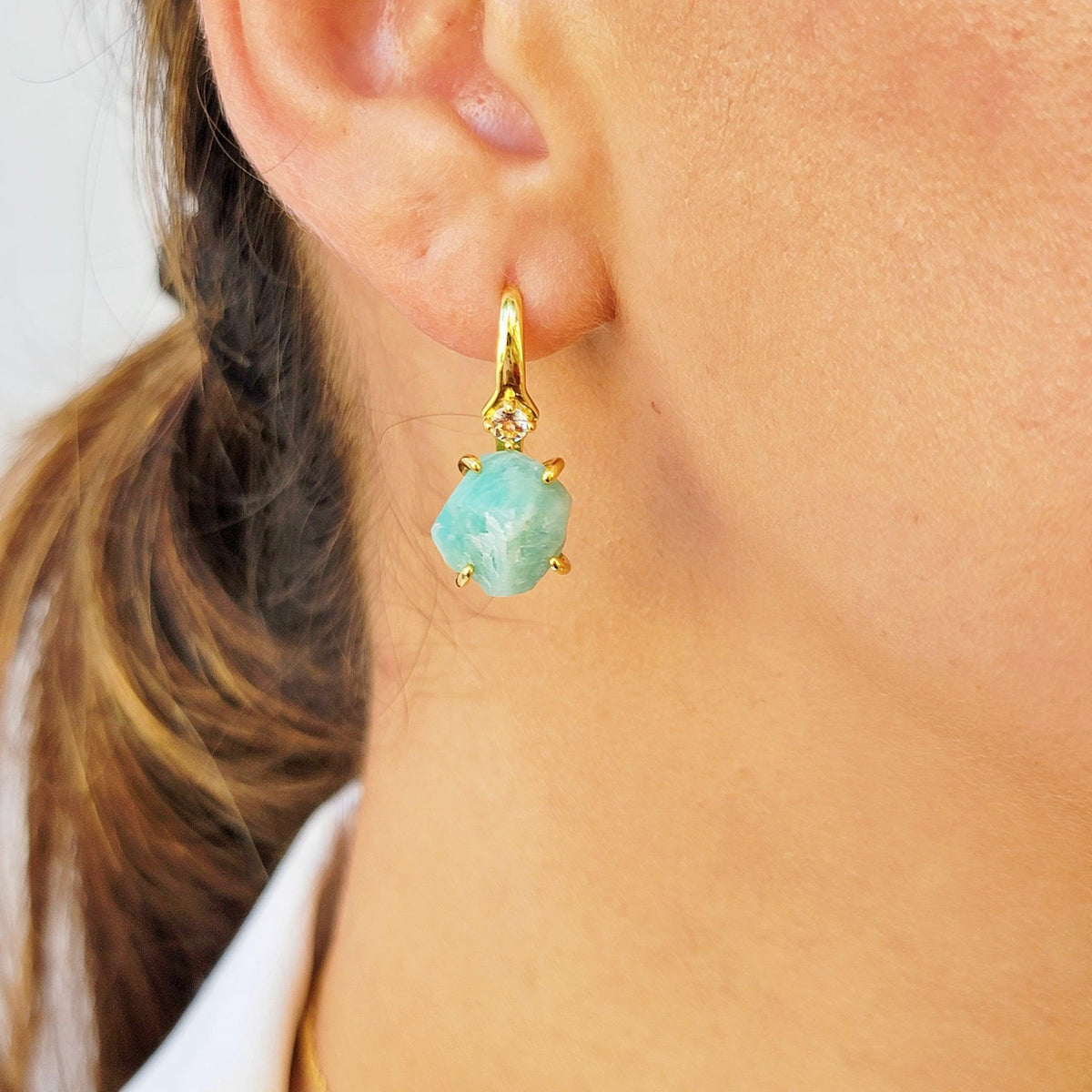 Raw Amazonite Drop Earrings - Uniquelan Jewelry