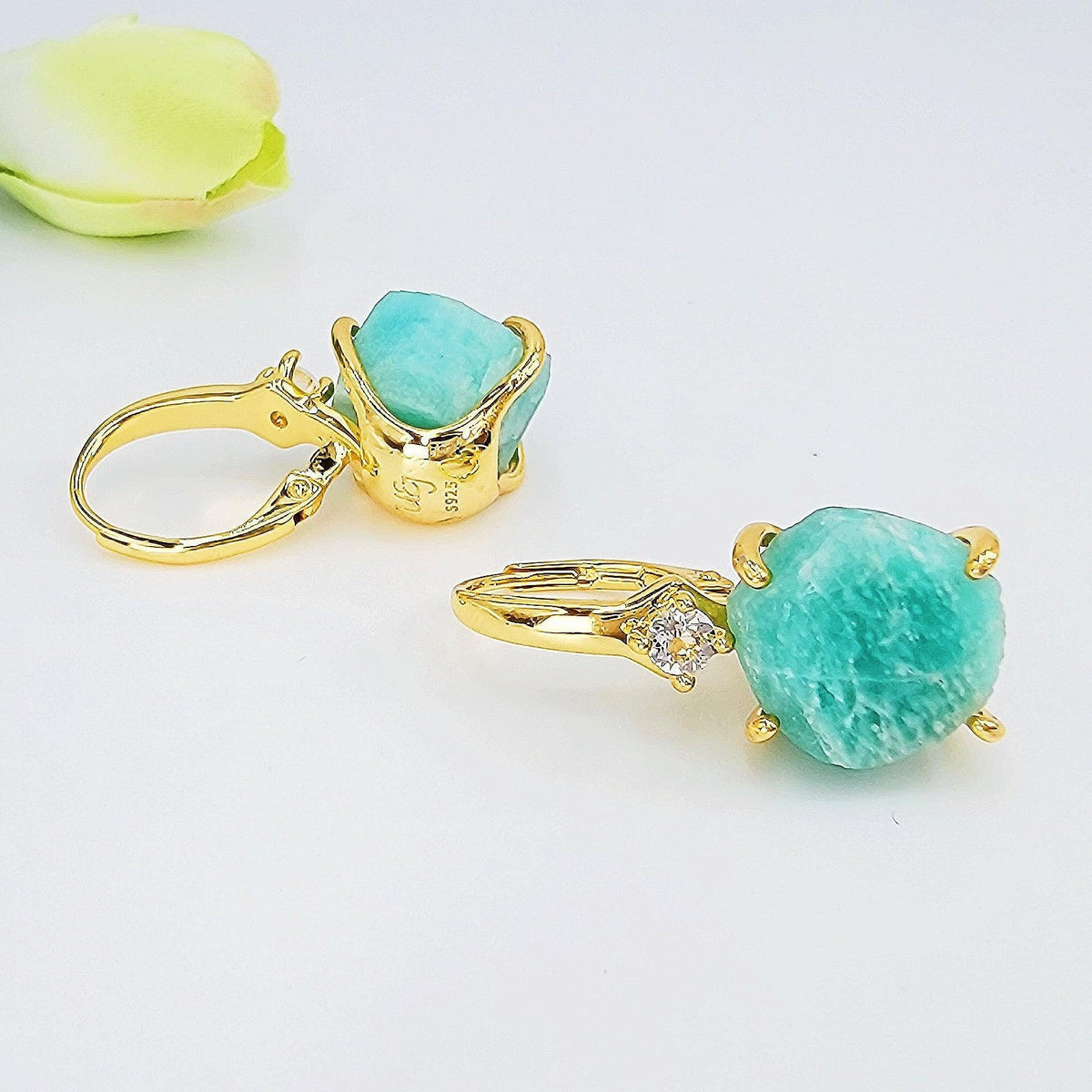 Raw Amazonite Drop Earrings - Uniquelan Jewelry