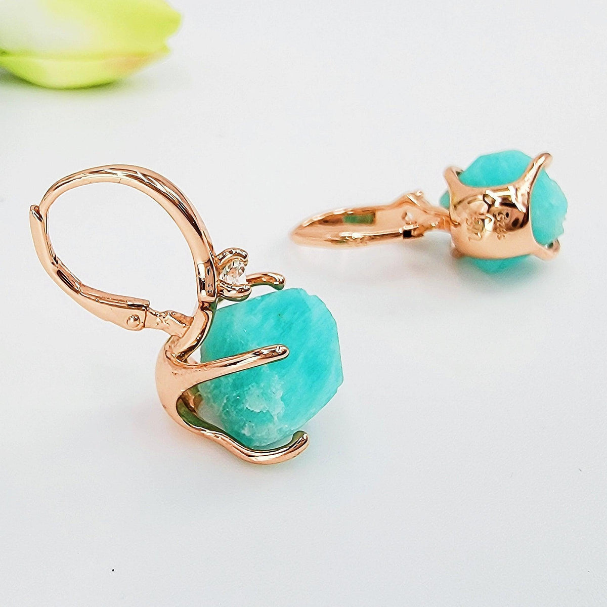 Raw Amazonite Necklace Drop Earrings Set - Uniquelan Jewelry