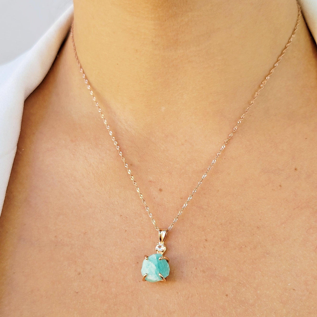 Raw Amazonite Necklace Drop Earrings Set - Uniquelan Jewelry