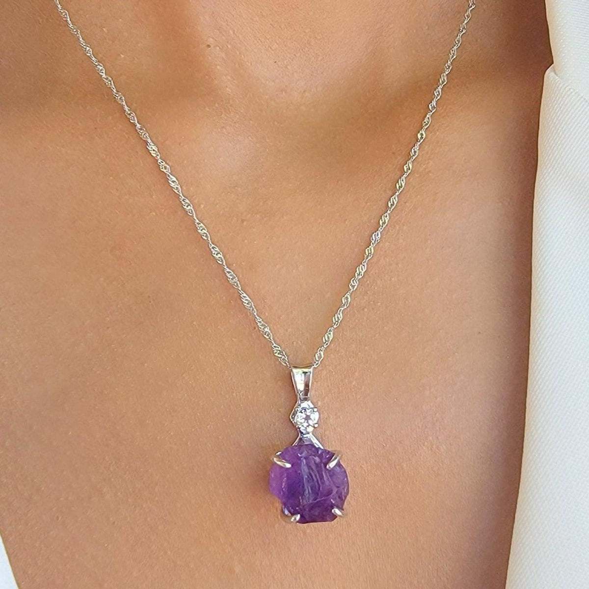 Raw Amethyst and Quartz Necklace - Uniquelan Jewelry