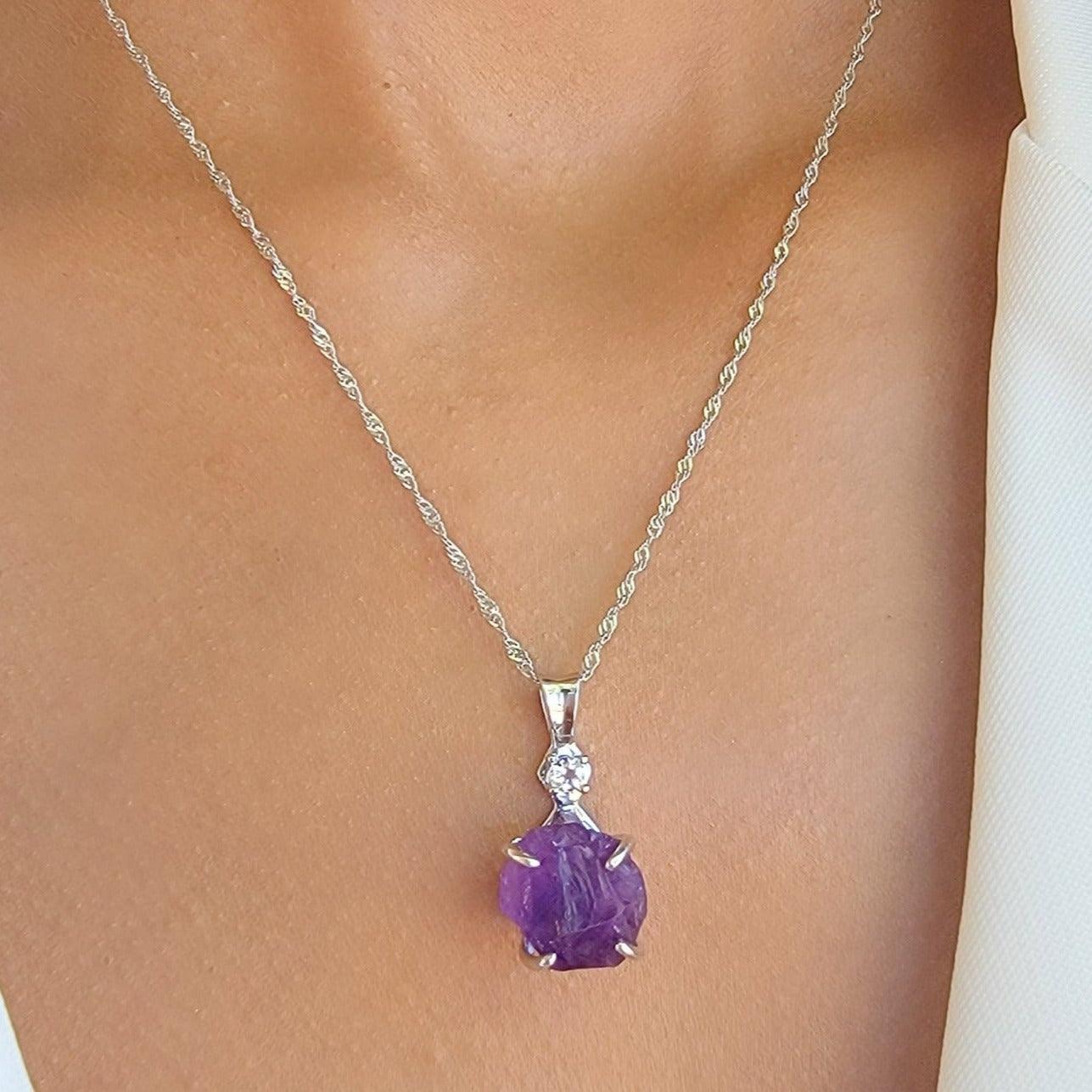 Raw Amethyst and Quartz Necklace - Uniquelan Jewelry