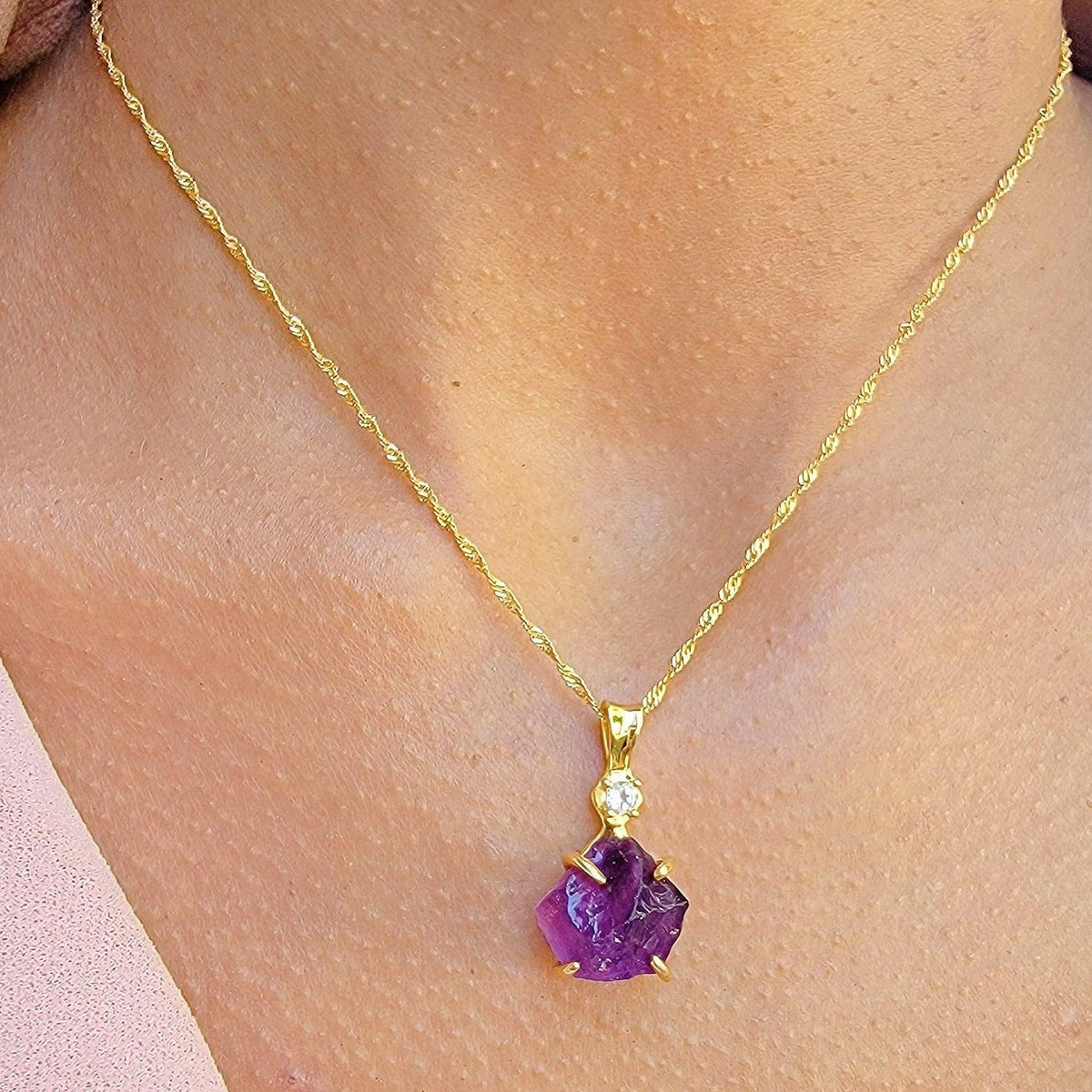 Raw Amethyst and Quartz Necklace - Uniquelan Jewelry