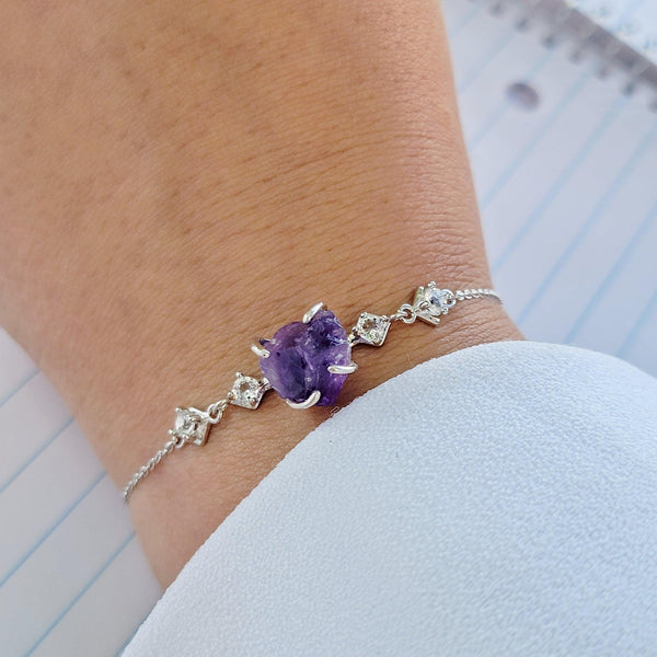 Amethyst Bracelet Sterling Silver or Gold Fill purple 4mm gemstone bead  stretch bracelet Amethyst jewelry February Birthstone jewellery gift