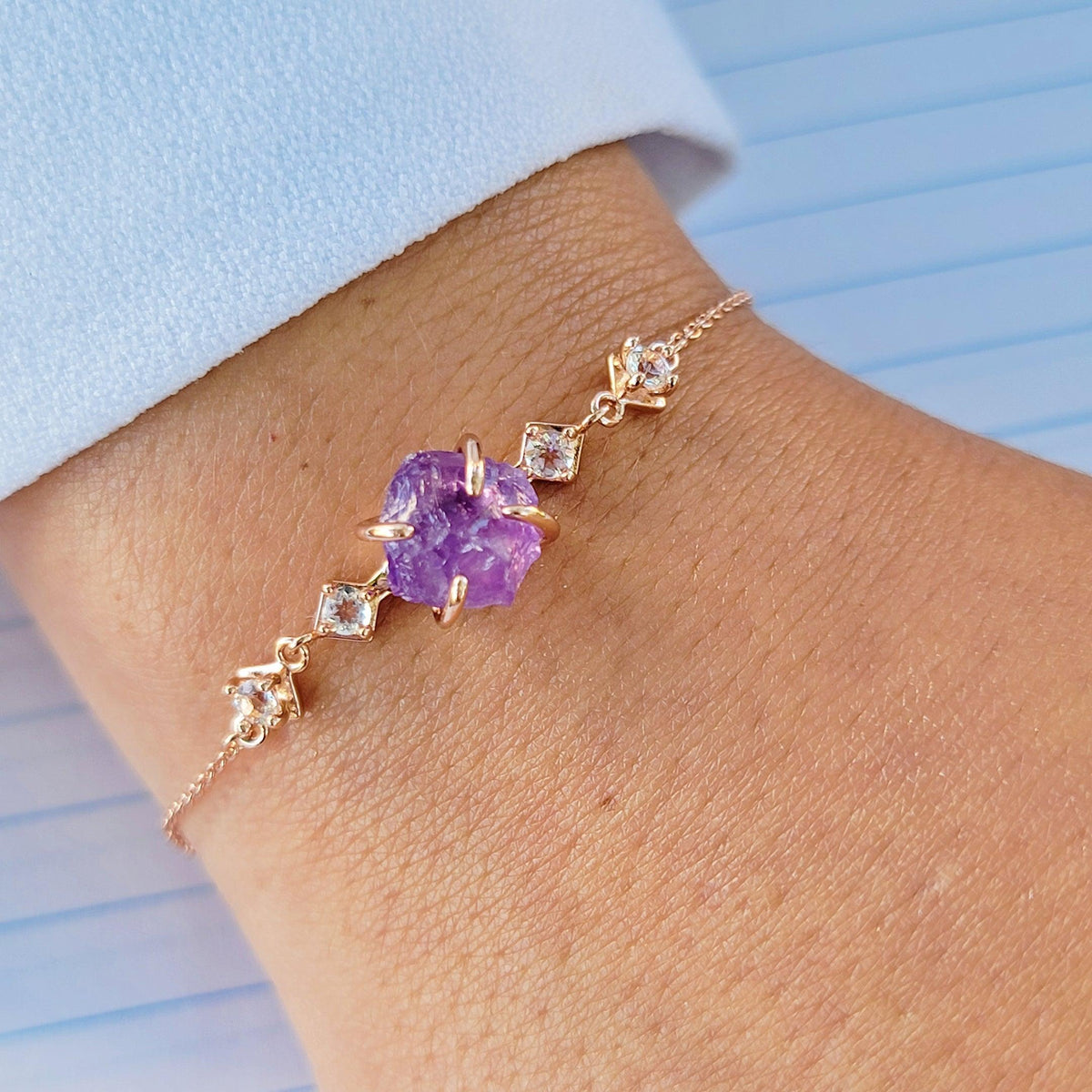 Raw Amethyst Crystal Bracelet - Uniquelan Jewelry