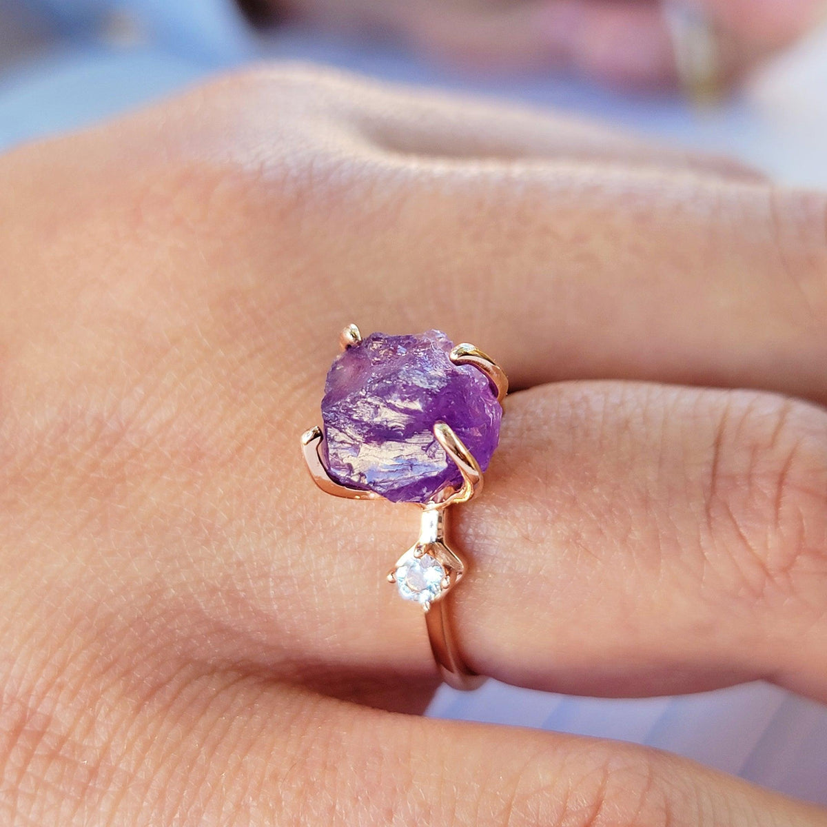 Raw Amethyst Crystal Ring - Uniquelan Jewelry